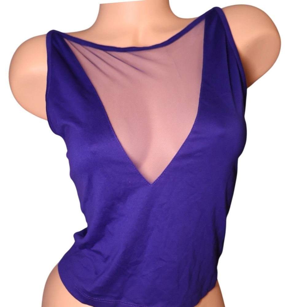 Silence + Noise Blue Mesh Plunge Tank Top Y2K Party Club Cami M NWOT